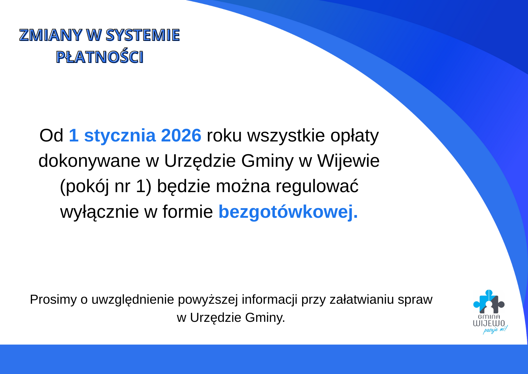 informacja odnoście zmian w&nbsp;systemie płatności