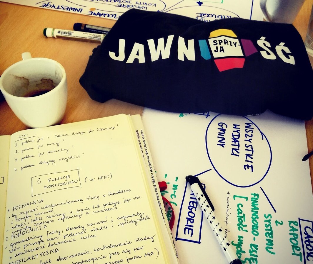 Zdjęcie przedstawia notatki, kubek kawy oraz koszulkę z napisem 