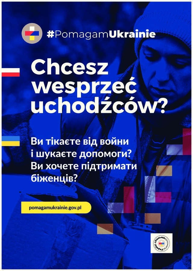 plakat z napisem dwujęzycznym pomagam Ukrainie