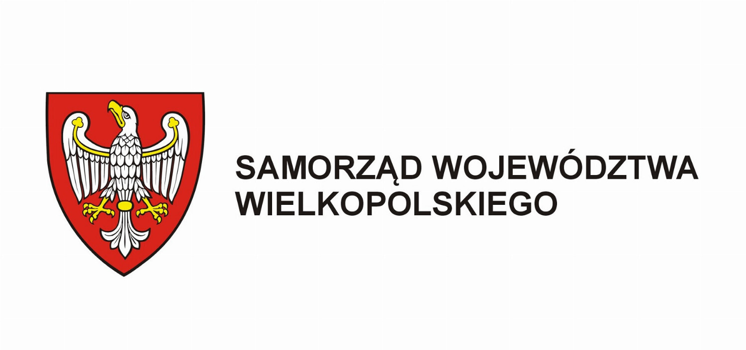 Herb województwa wielkopolskiego i napis o treści Samorząd Województwa Wielkopolskiego.