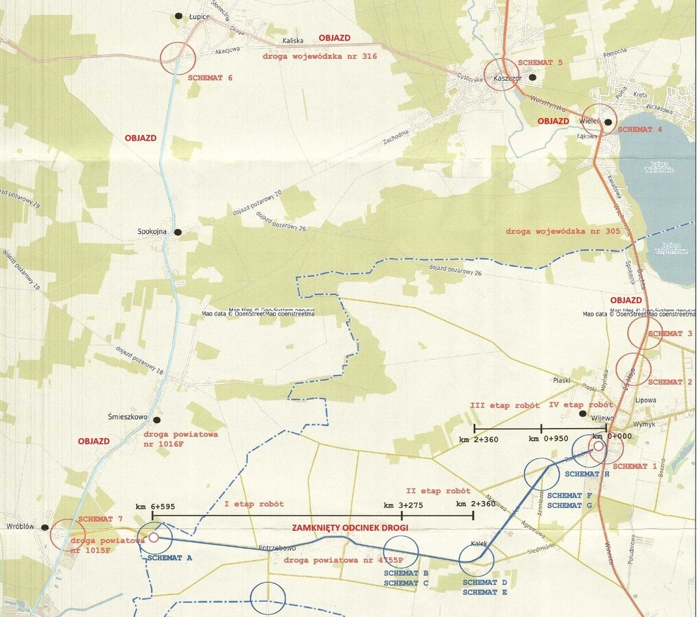 zdjęcie przedstawia mapę objazdu 