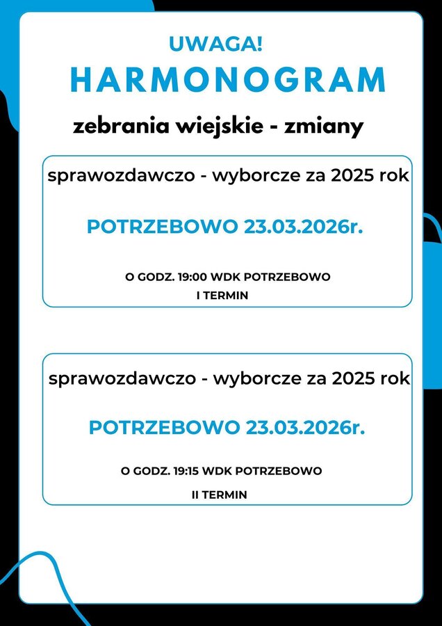 Plakat - Harmonogram zebrań wiejskich zmiany